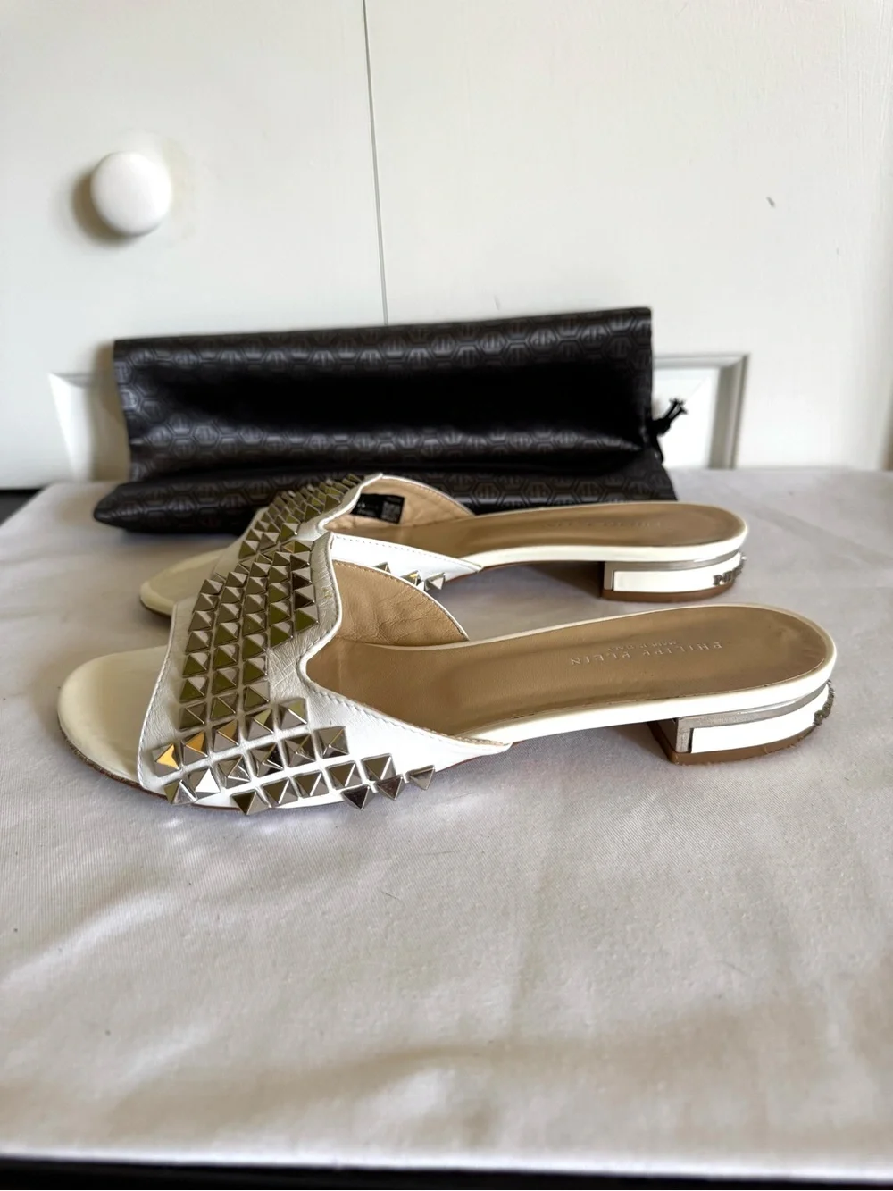 PHILIPPE PLEIN While Leather Studded Sandals 8.5 - Picture 1 of 8